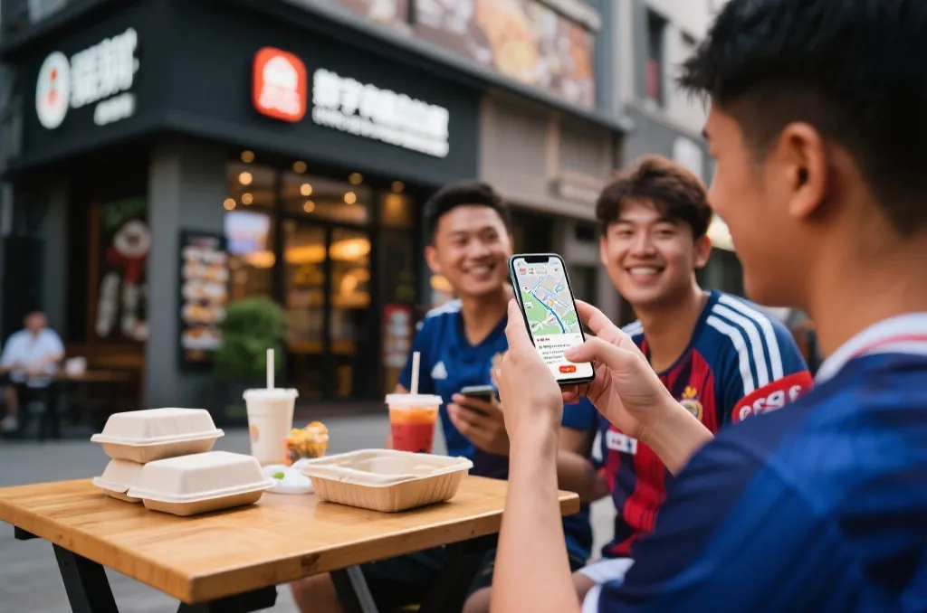球迷在门店前通过手机预约、查看菜单和地图信息进行消费决策
